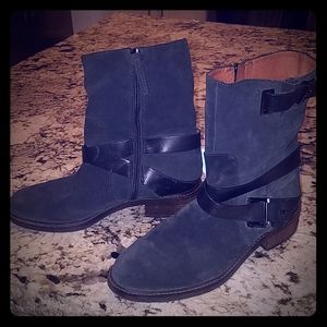 Blue suede ankle boots